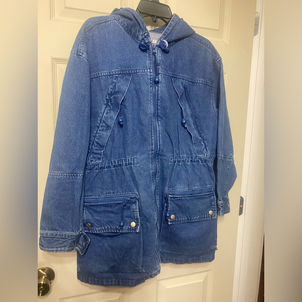 Vintage denim jean coat with hood